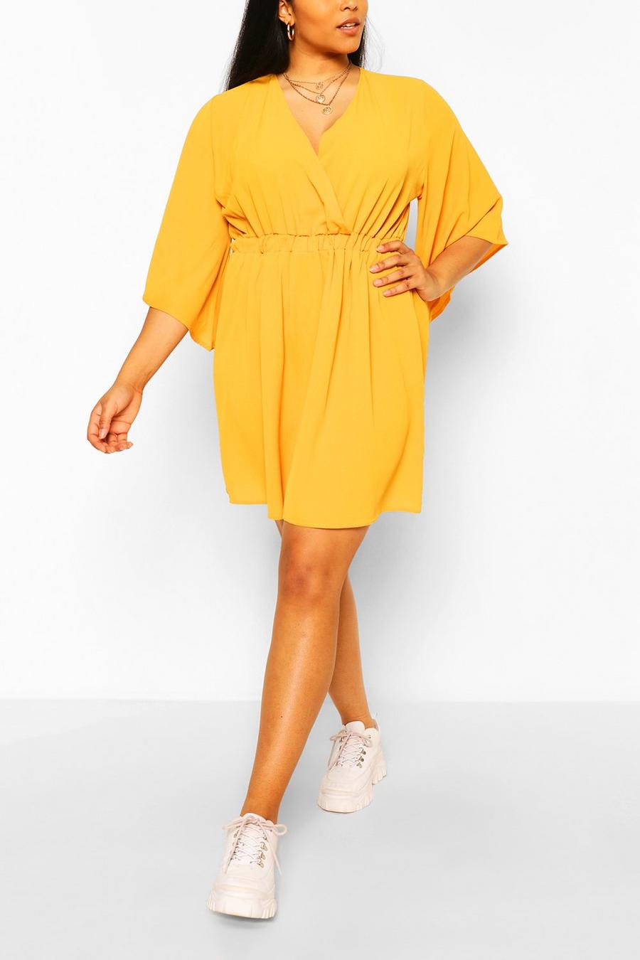 Mustard Plus Kimono Sleeve Woven Skater Dress image number 1