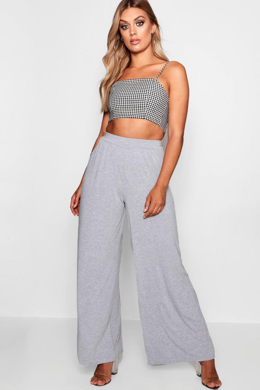 Grey Plus Jersey Wide Leg Trouser image number 1