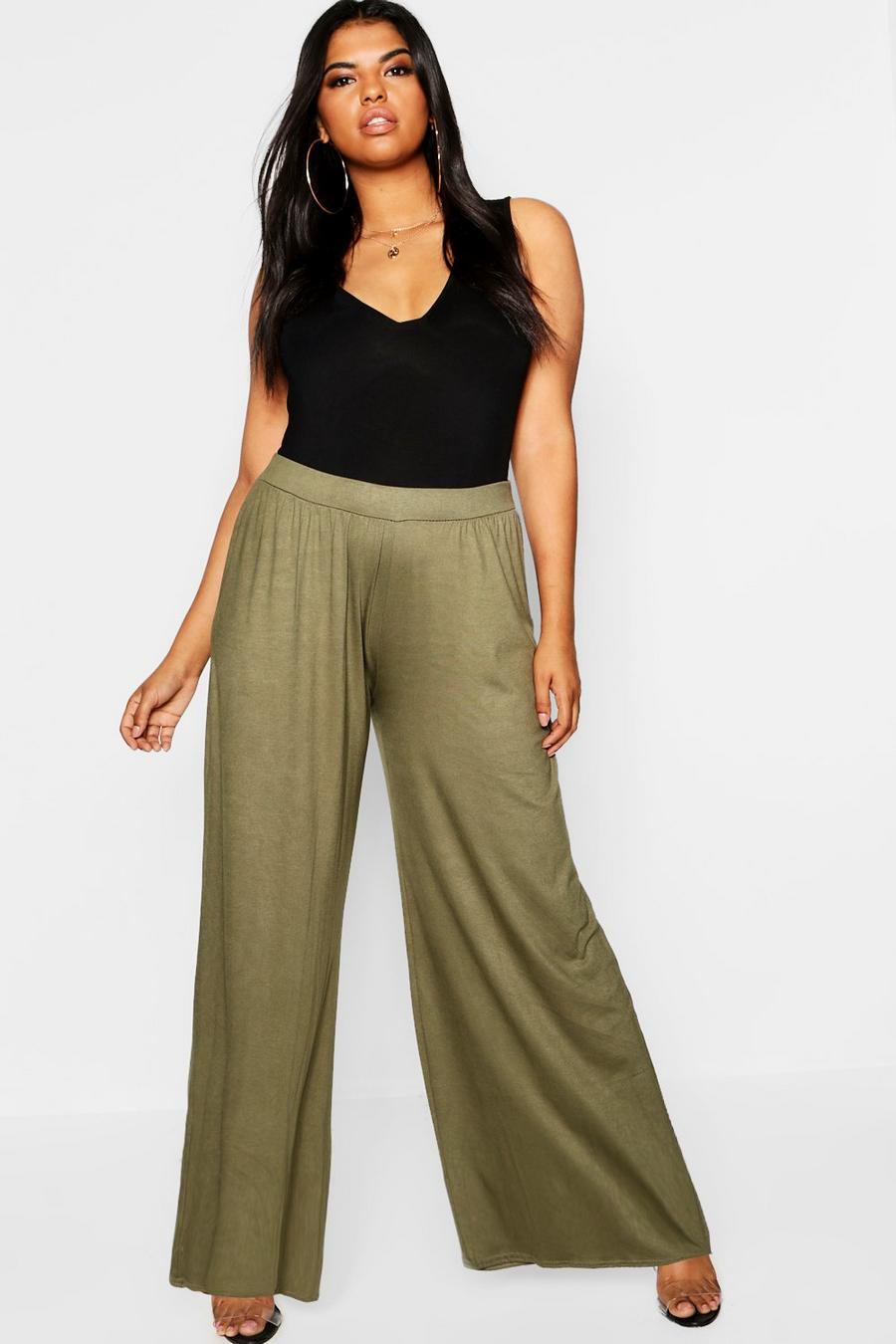 Khaki Plus Jersey Wide Leg Pants image number 1