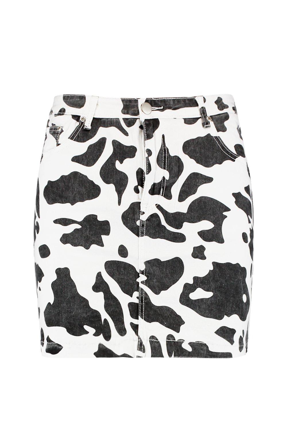 boohoo cow print skirt