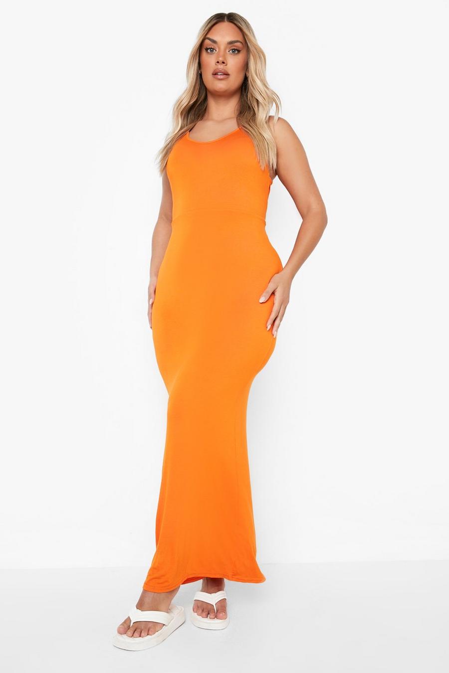 Orange שמלת מקסי צווארון עגול מידות גדולות image number 1
