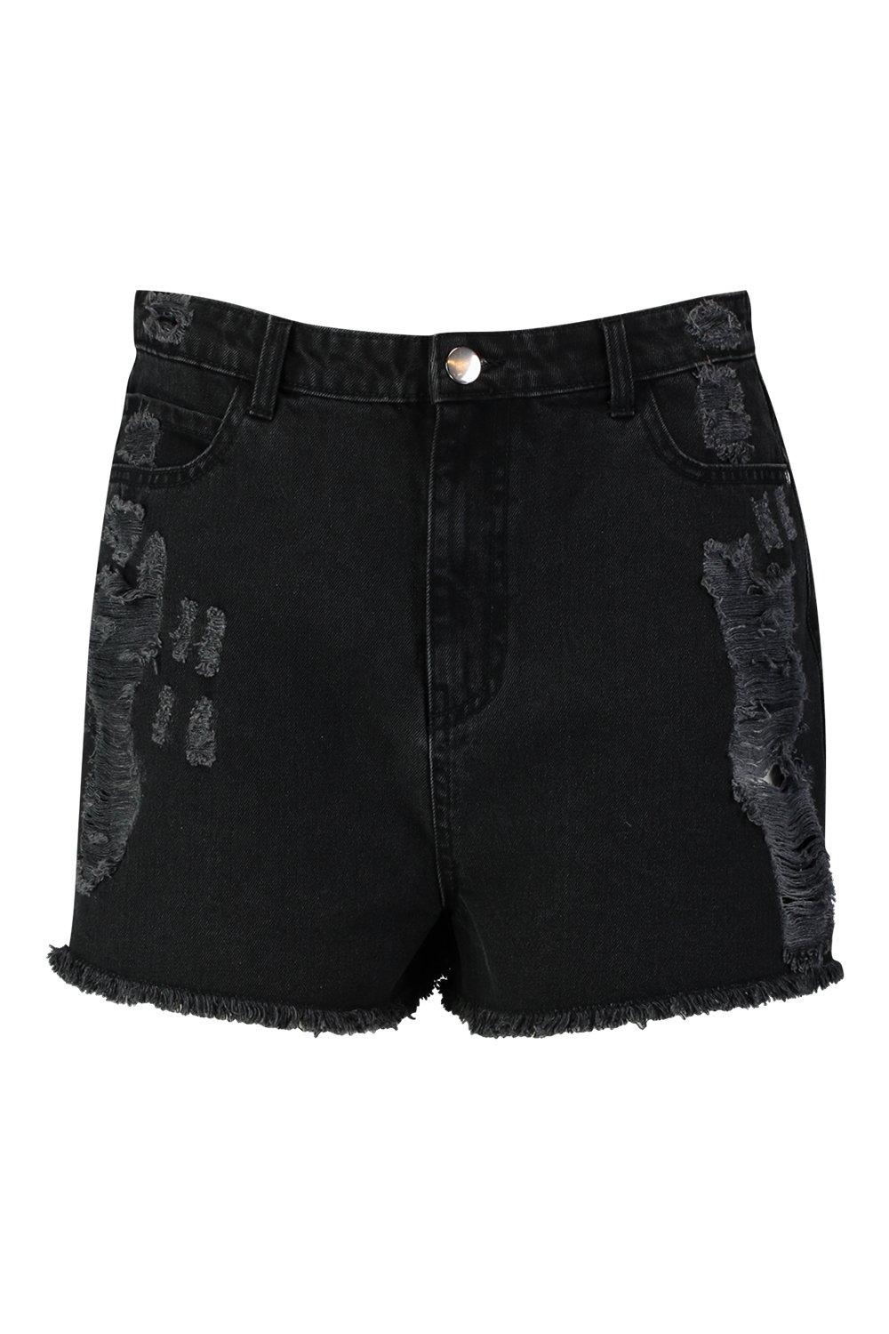 Womens black distressed jean sales shorts