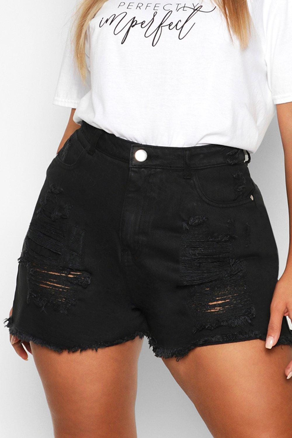 Plus size destructed store shorts