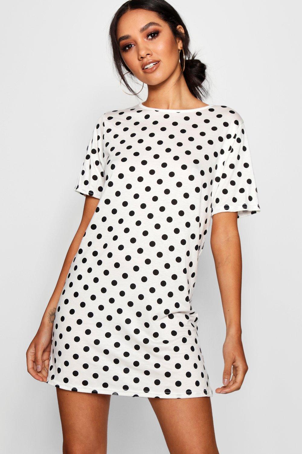 boohoo black polka dot dress