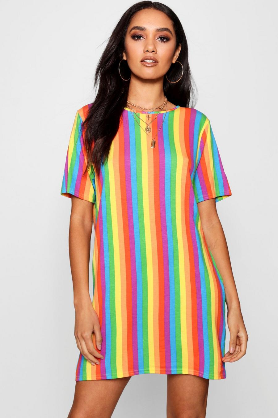 Multi Petite Rainbow T-Shirt Dress image number 1