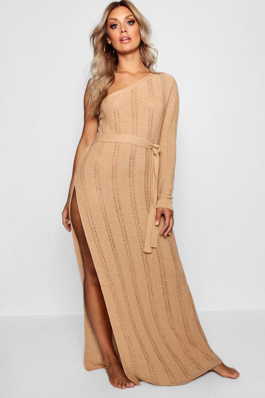 Mocha Plus One Shoulder Crochet Beach Dress image number 1