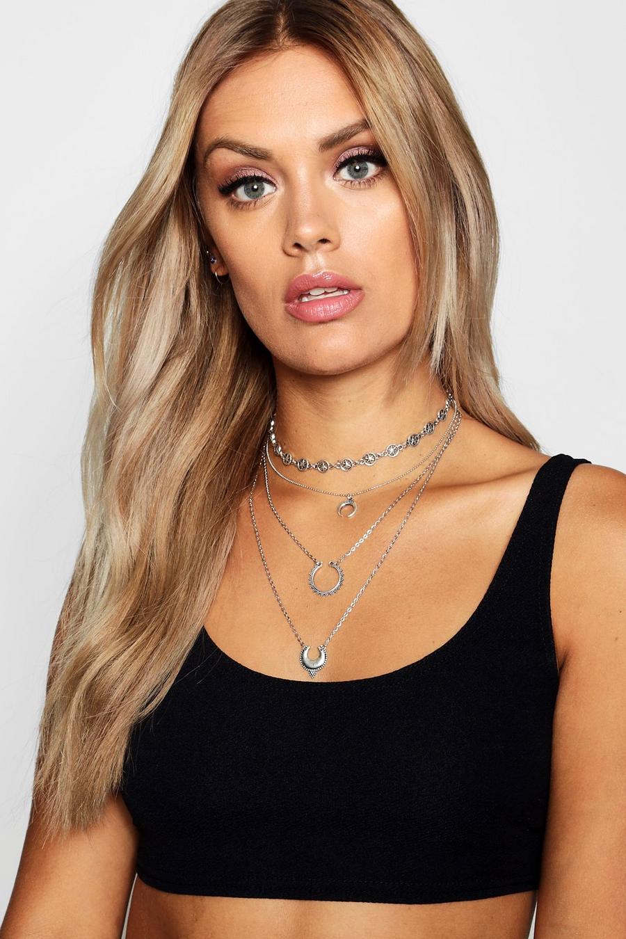 Silver Plus Naomi Moon Multi Layer Choker Necklace image number 1