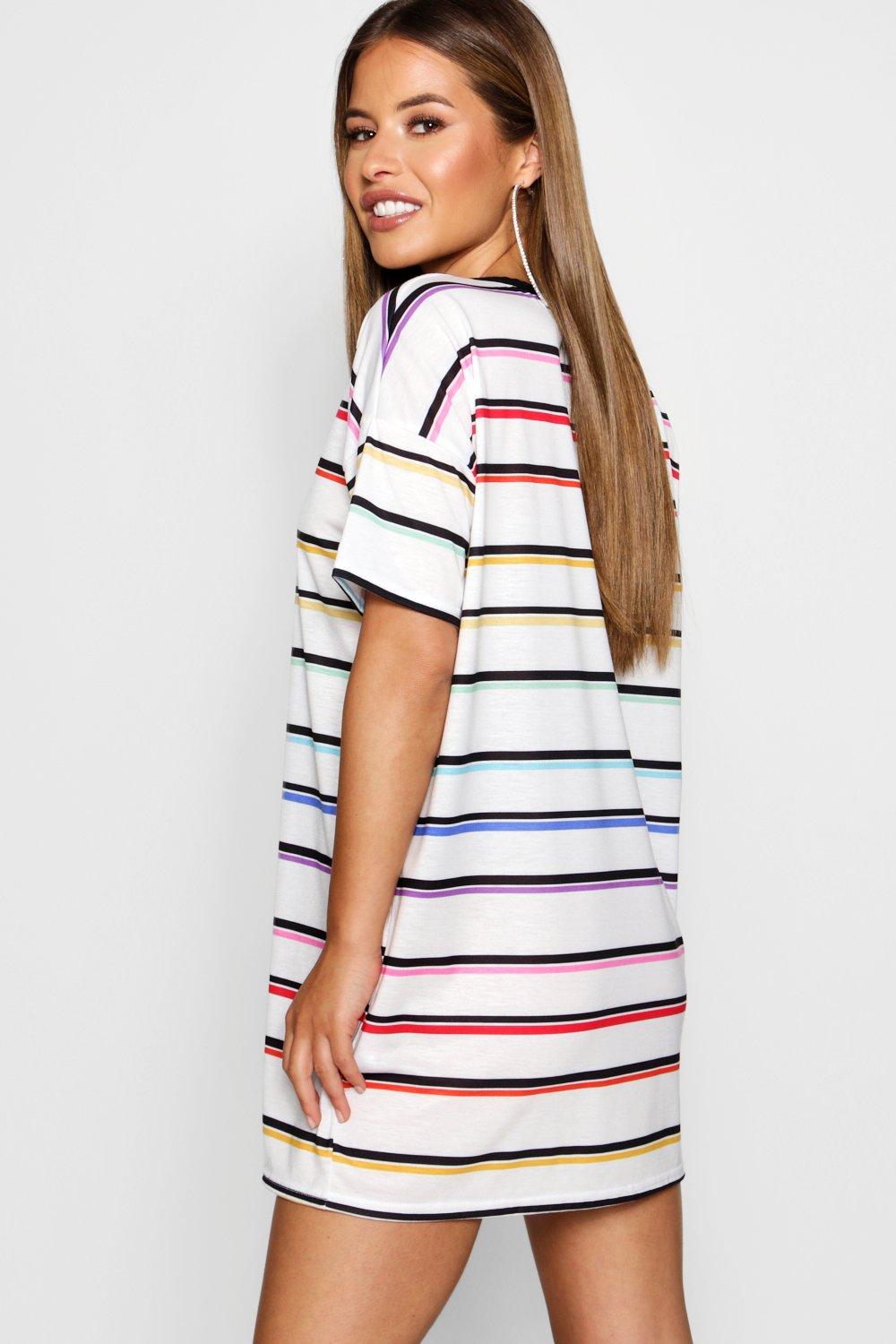 white rainbow t shirt dress