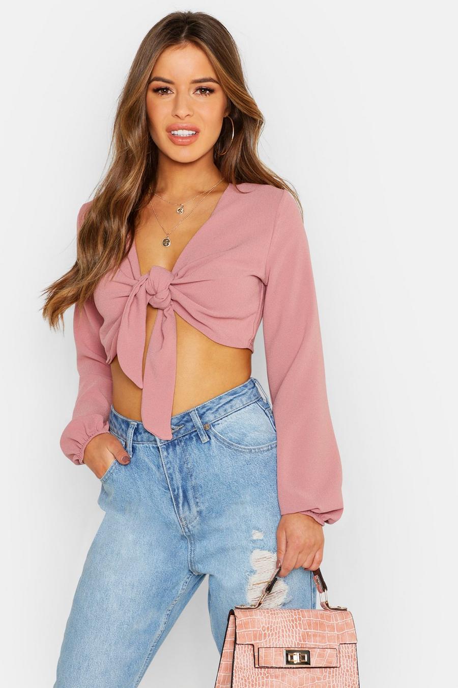 Women Summer Tops Knotted Tie Front Crop Tops Cropped T Shirt Casual Blouse FE 