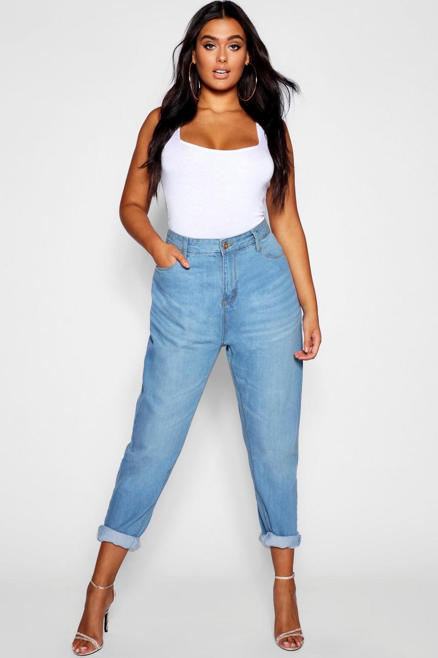 Mid blue Plus Fabienne High Rise Mom Jeans image number 1