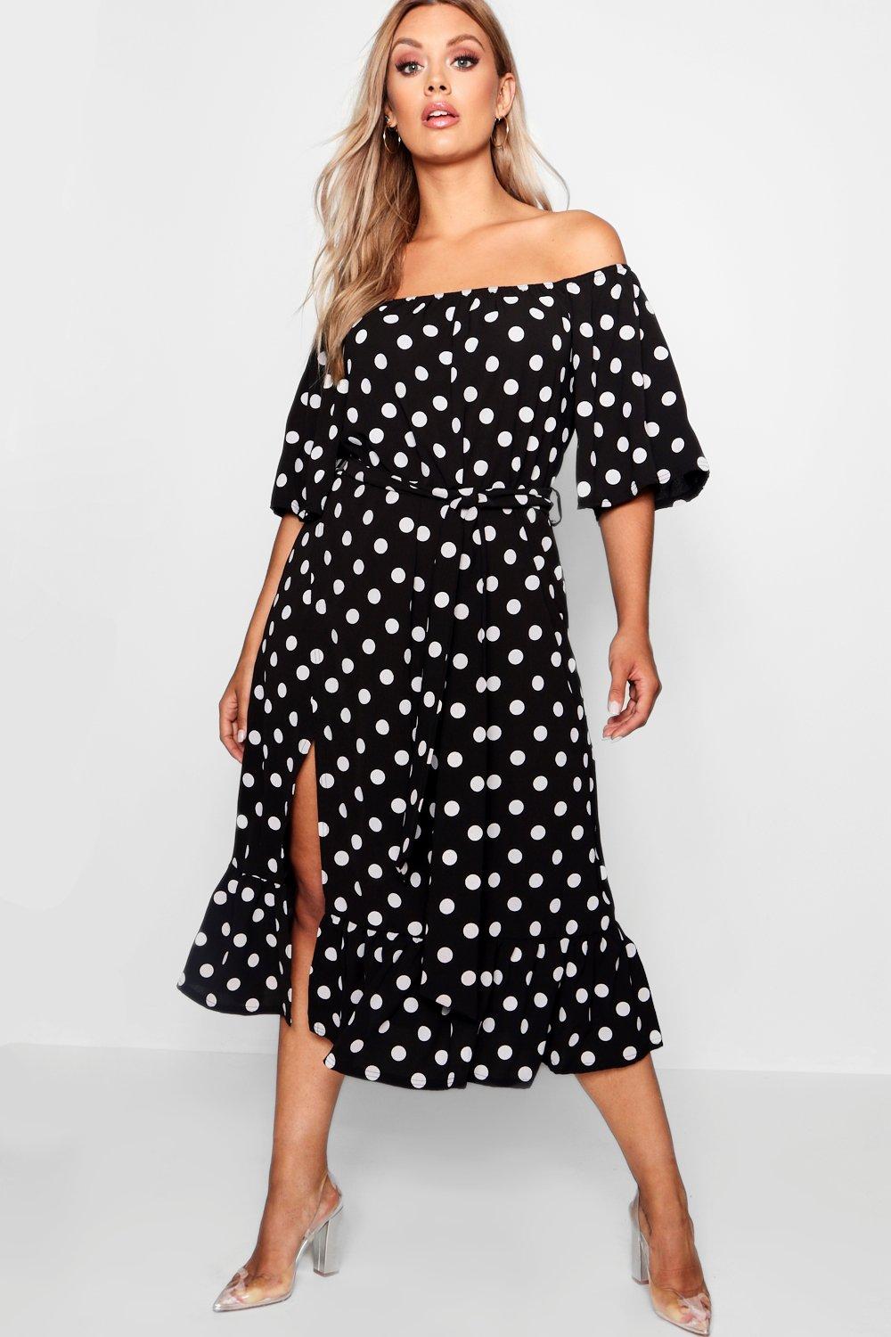 boohoo black and white polka dot dress