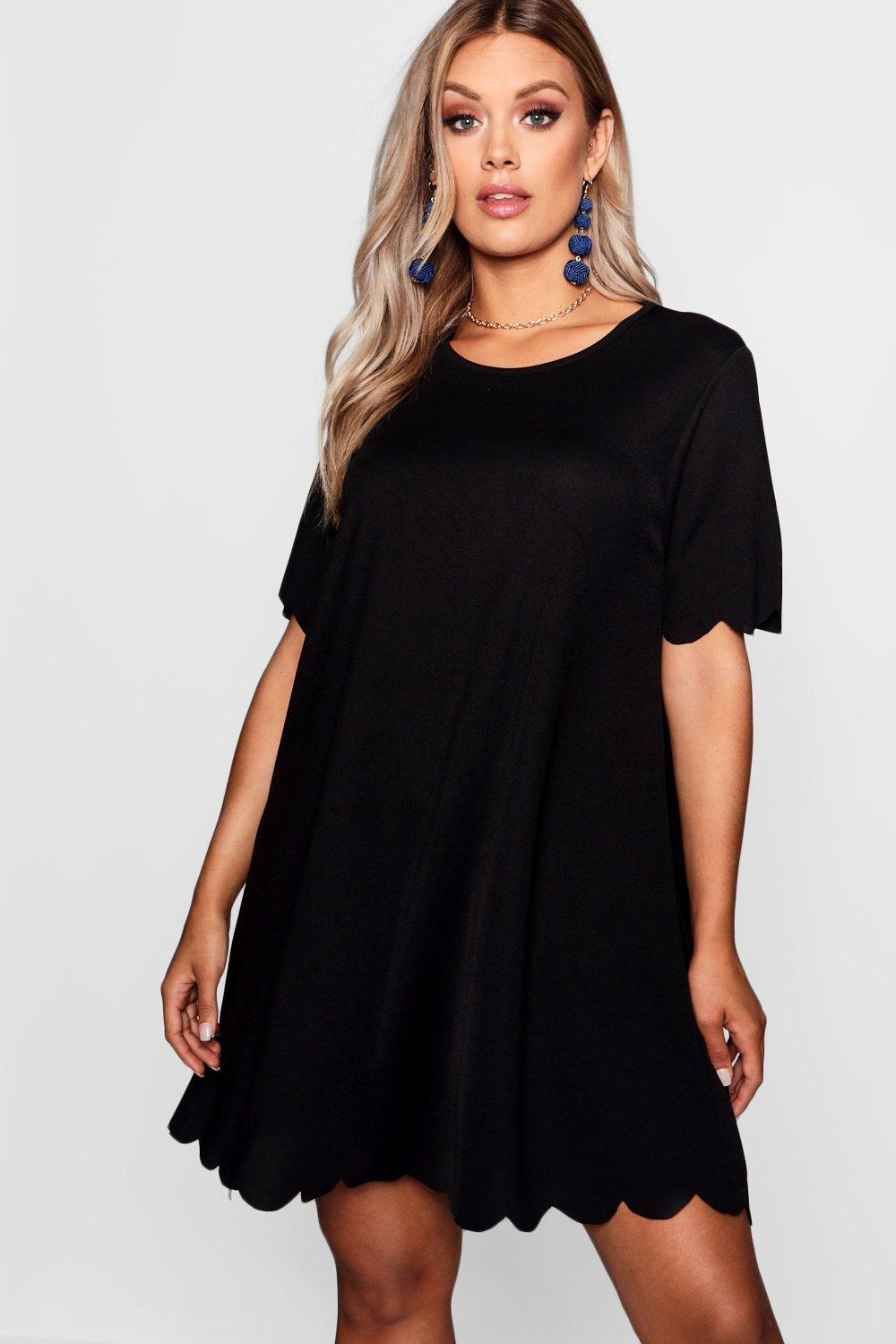 boohoo black scallop dress