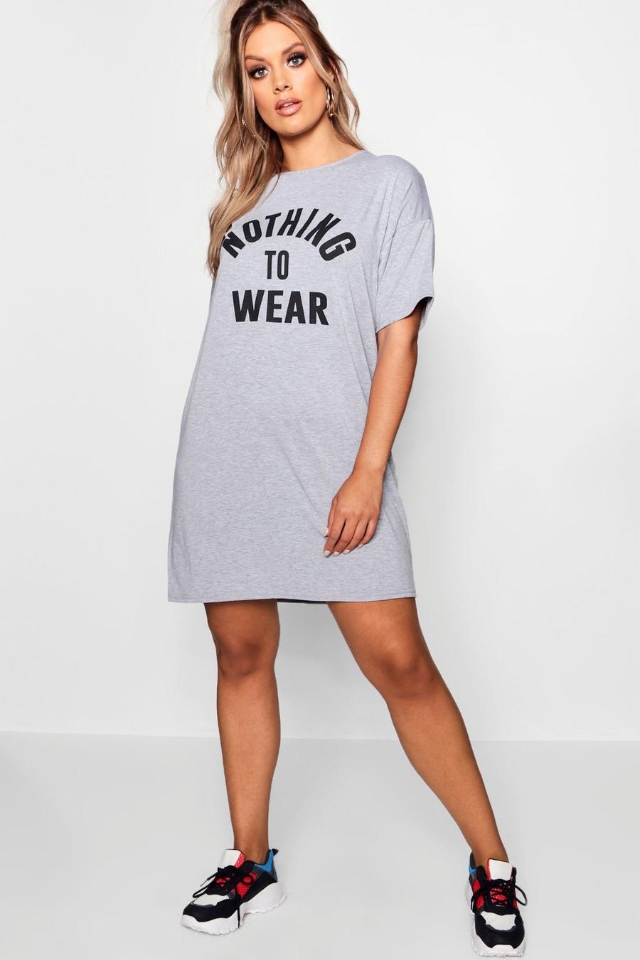 Plus abito t-shirt con scritta “Nothing To Wear”, Grigio image number 1