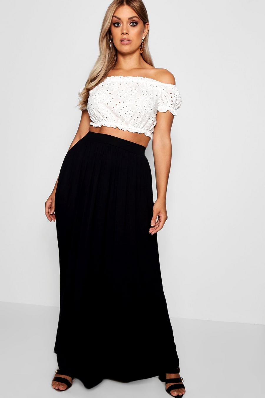 Black Plus Floor Sweeping Jersey Knit Maxi Skirt image number 1