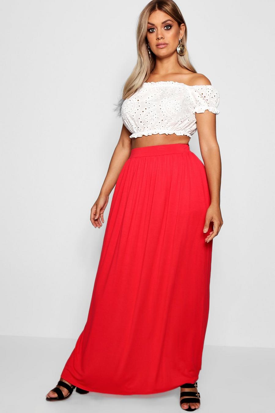 Gonna maxi al pavimento Plus Size in jersey, Rosso image number 1
