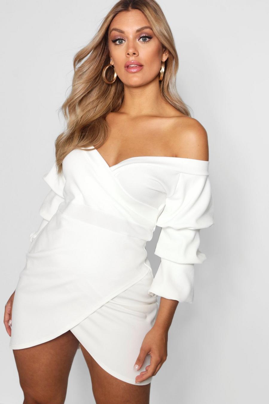 Ivory Plus Off The Shoulder Wrap Bodycon Dress image number 1