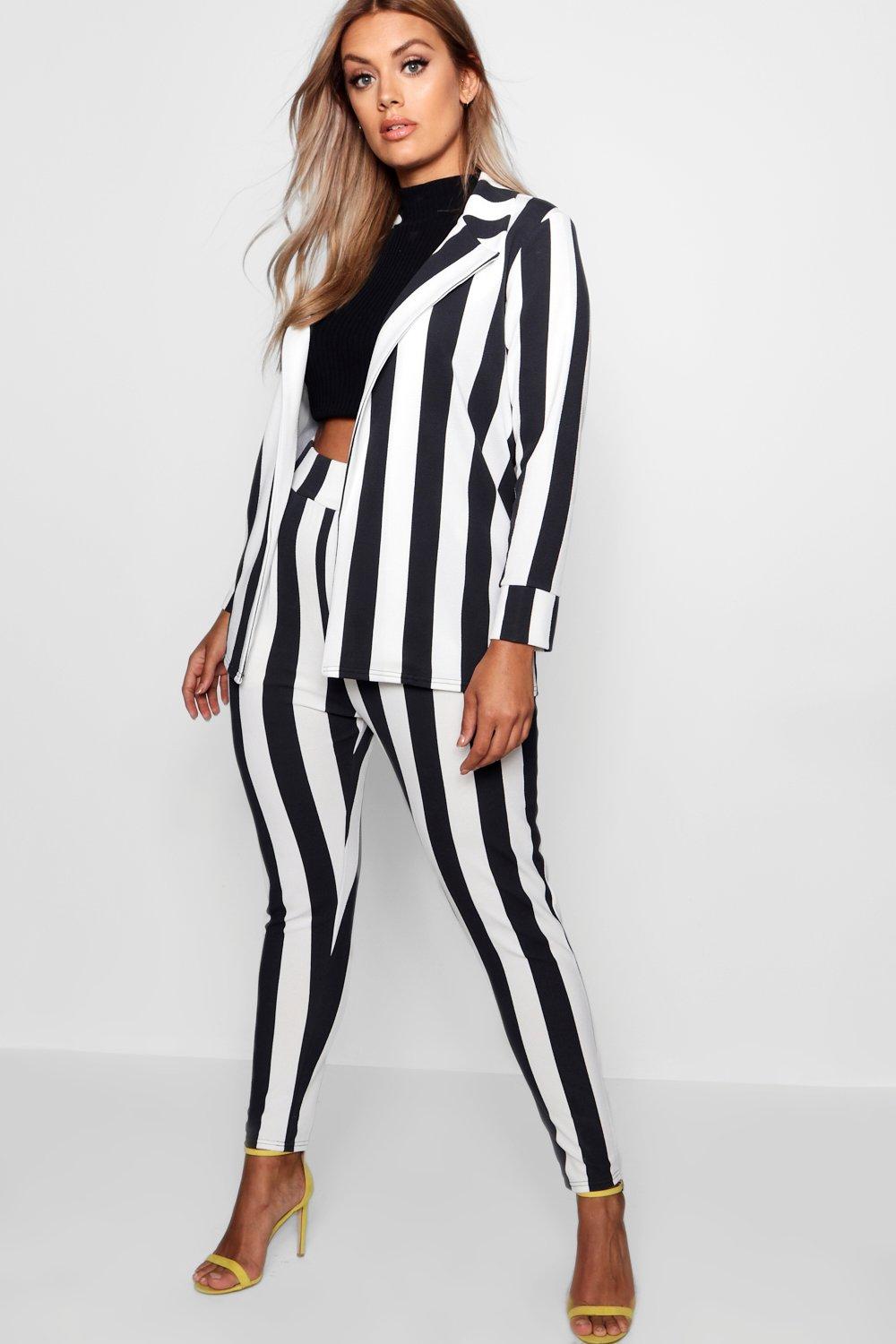 black and white striped two piece pants set