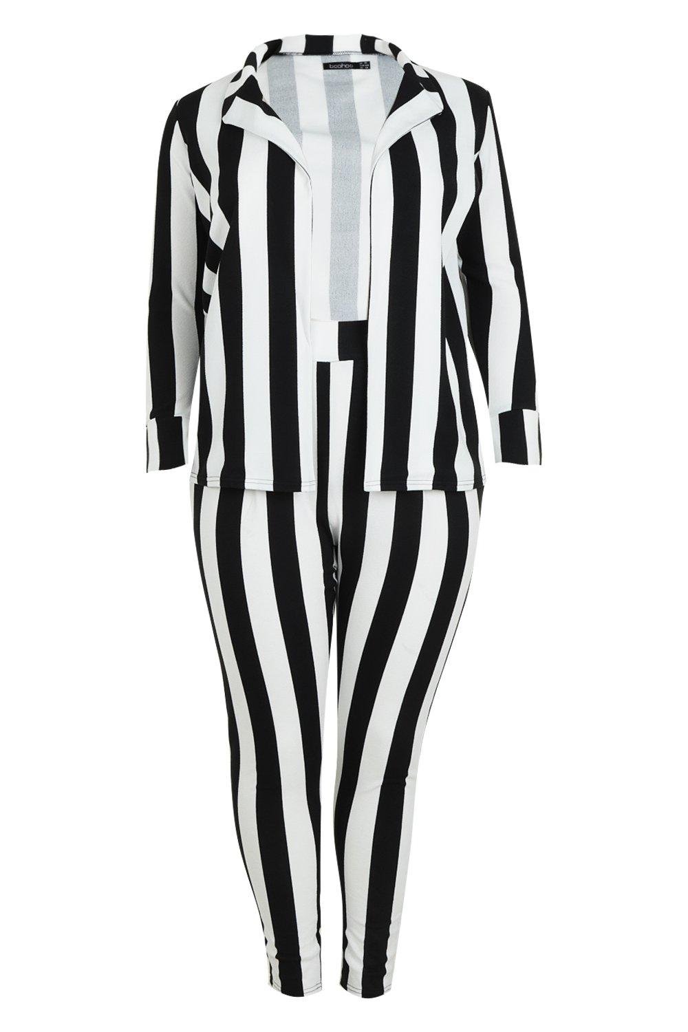 women's black and white striped pants suit