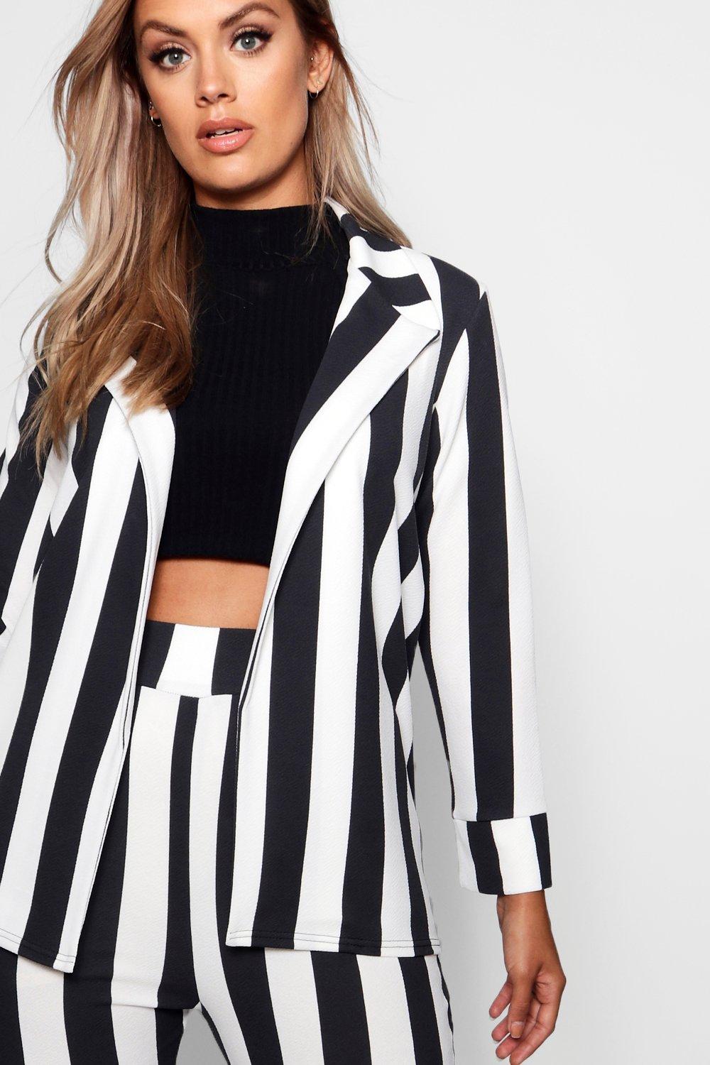 women's black and white striped pants suit