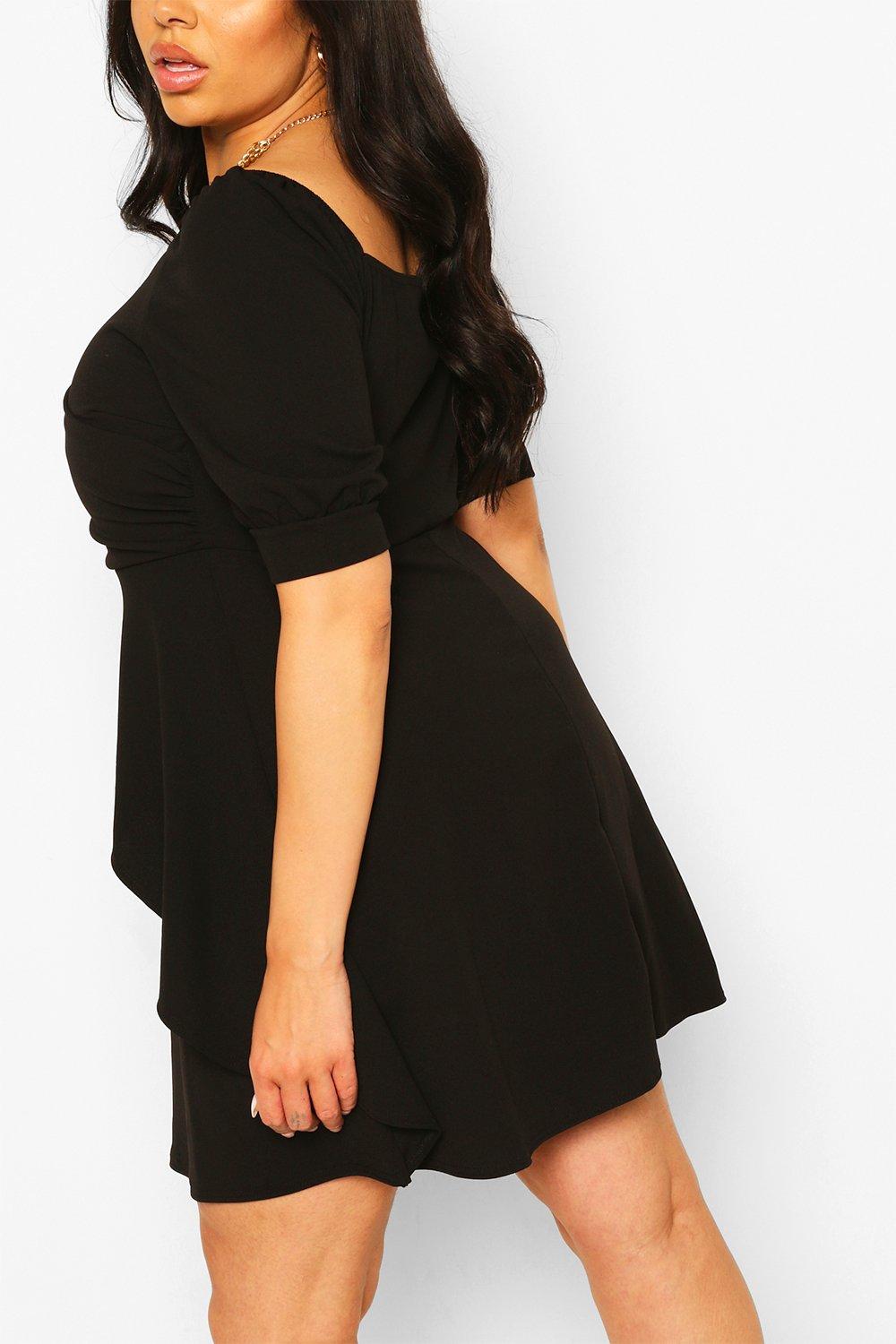 plus ruffle detail wrap skater dress