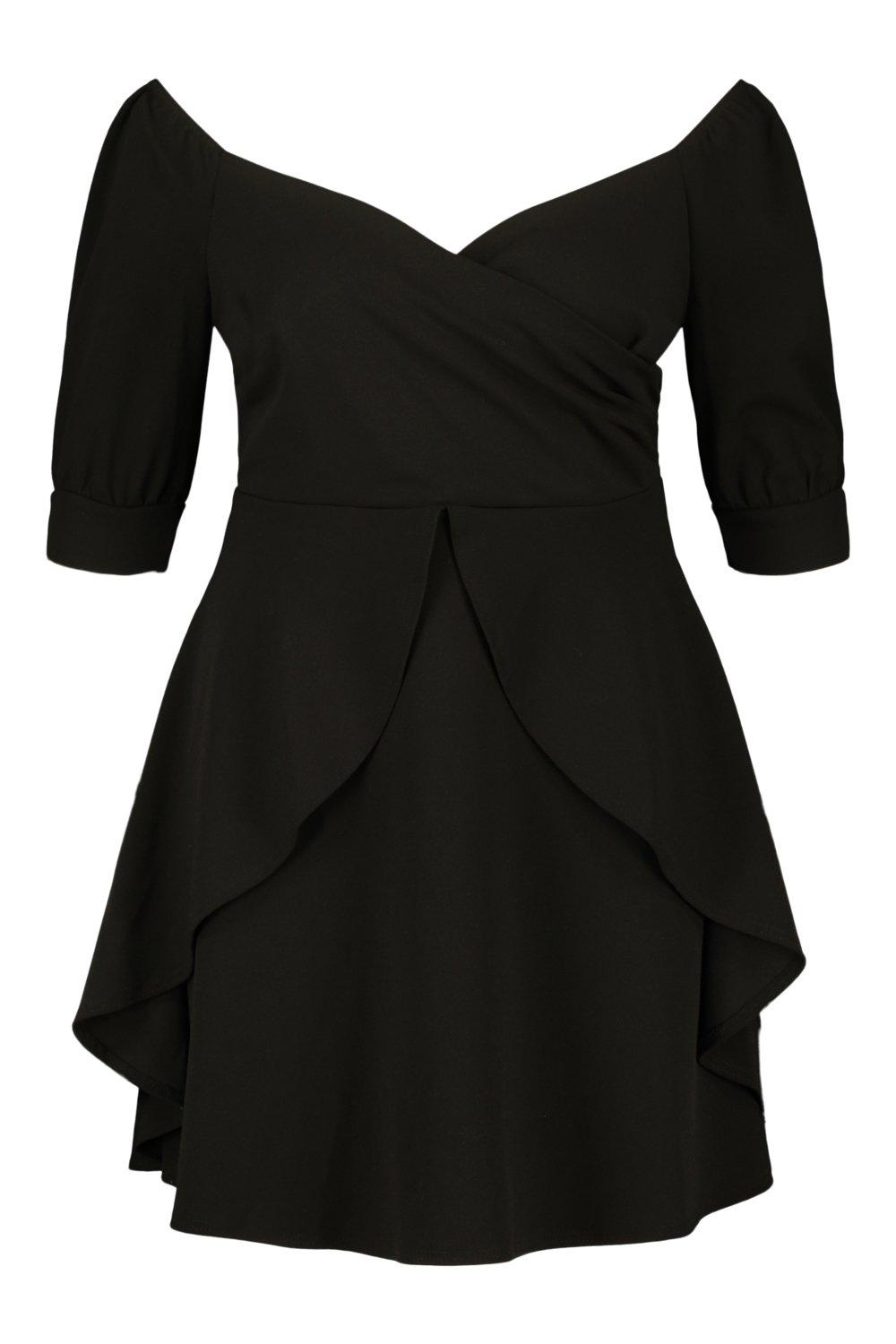 plus ruffle detail wrap skater dress