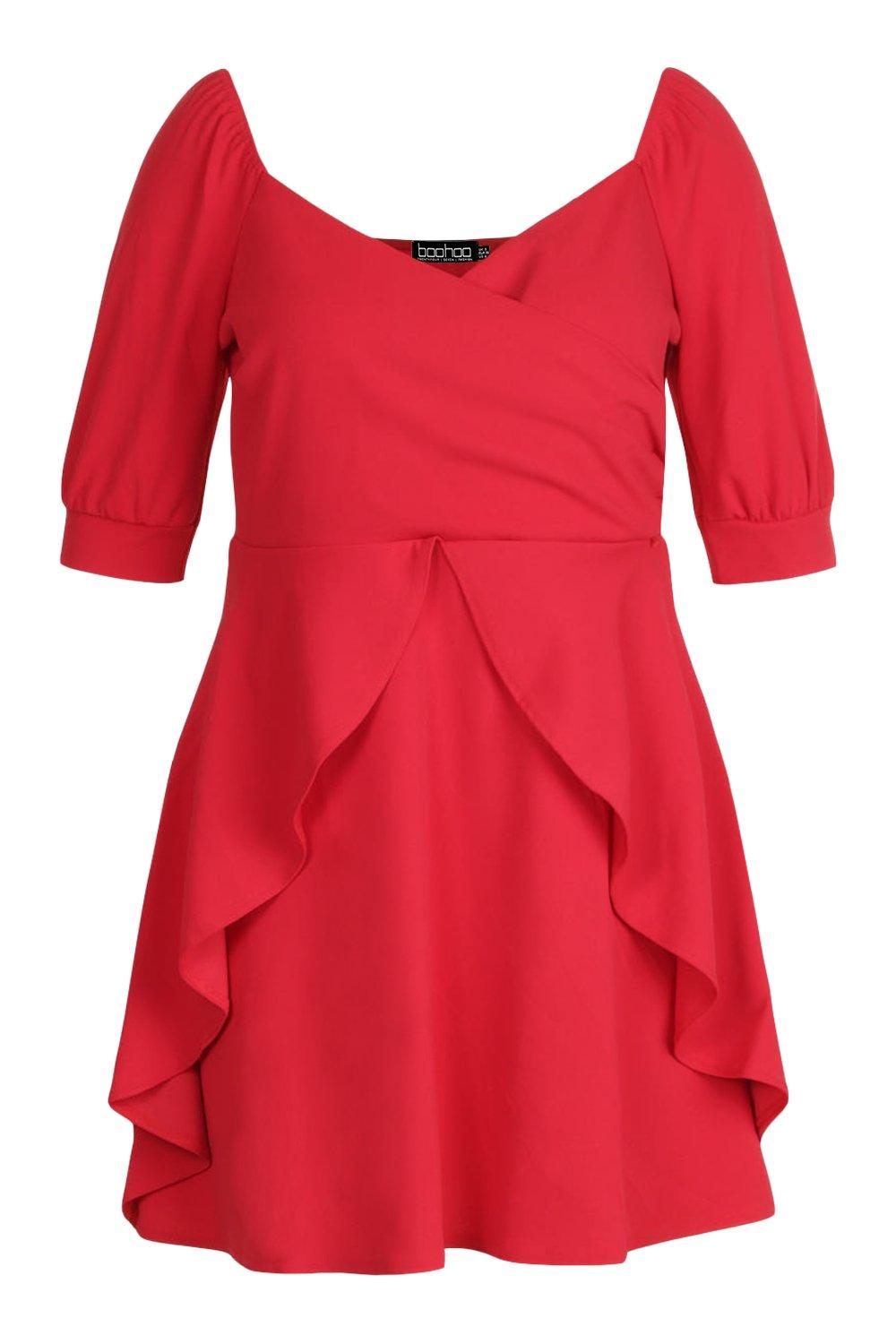 Plus Ruffle Detail Wrap Skater Dress boohoo