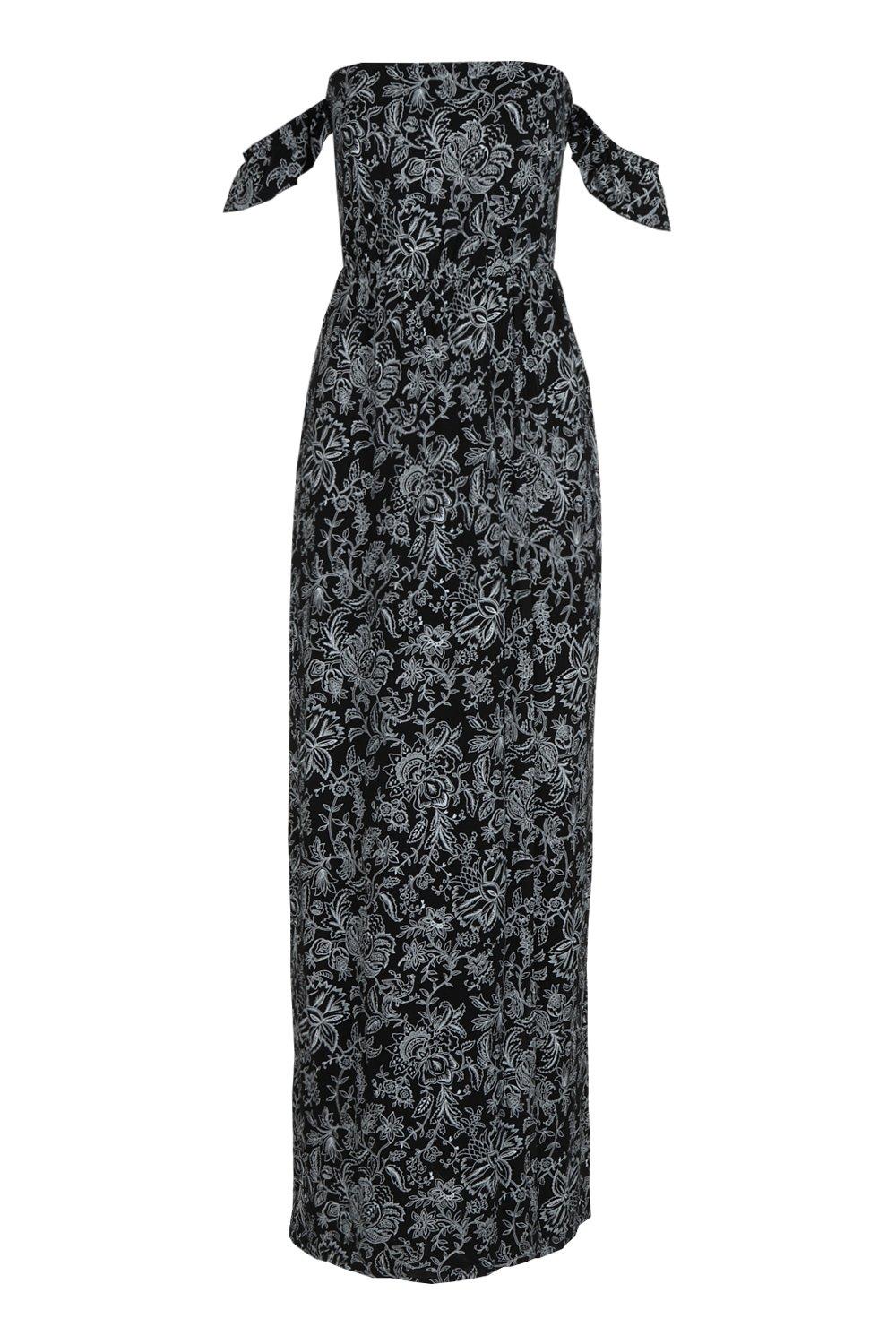 Petite Paisley Print Bardot Wrap Maxi Dress boohoo IE