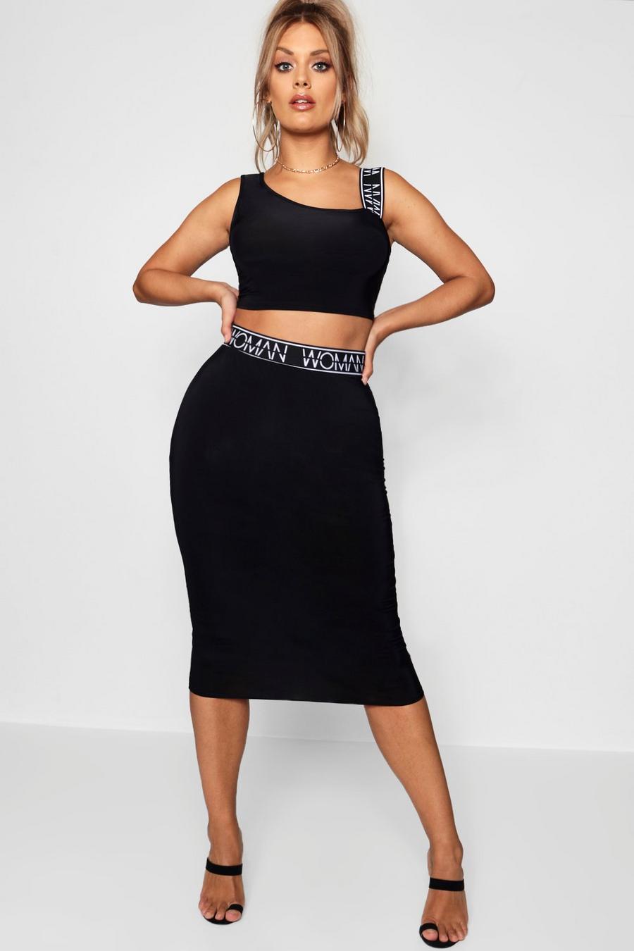 Black Woman Slinky Bralette & Midi Skirt Co-Ord image number 1