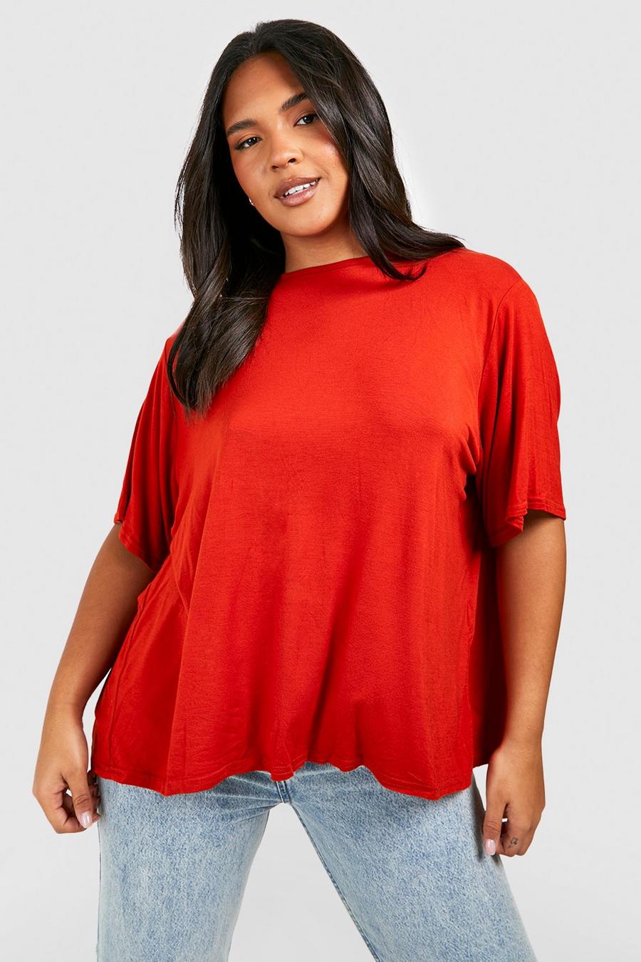 Grande taille - T-shirt en jersey fendu ouvert dans le dos  , Rouille orange