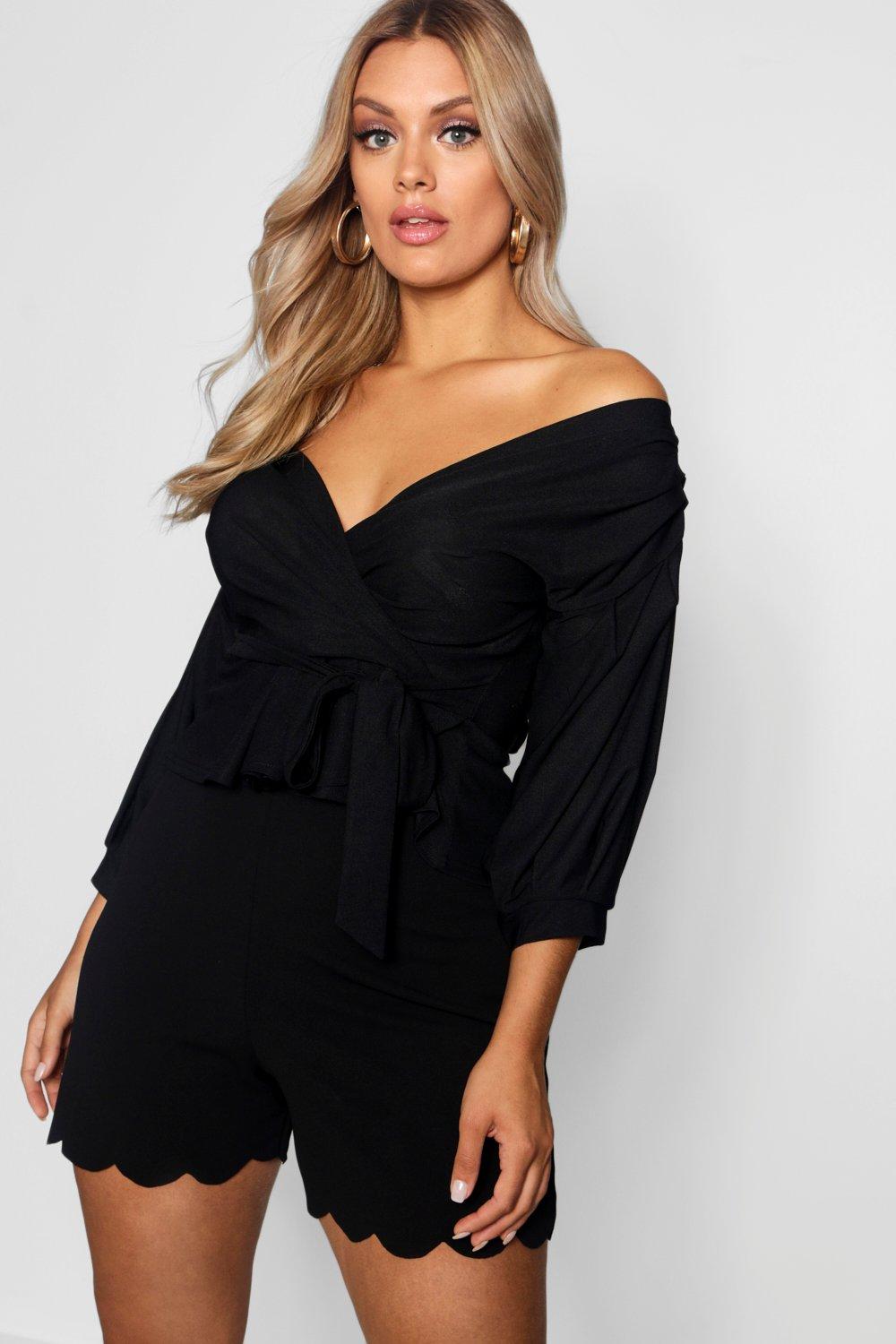 boohoo plus wrap top