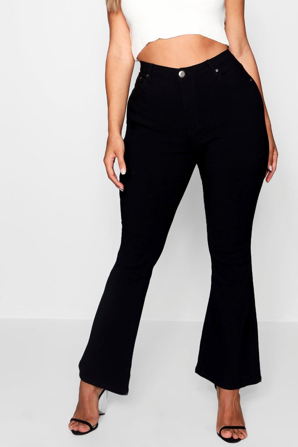 Tall Black High Waist Raw Hem Flared Jeans