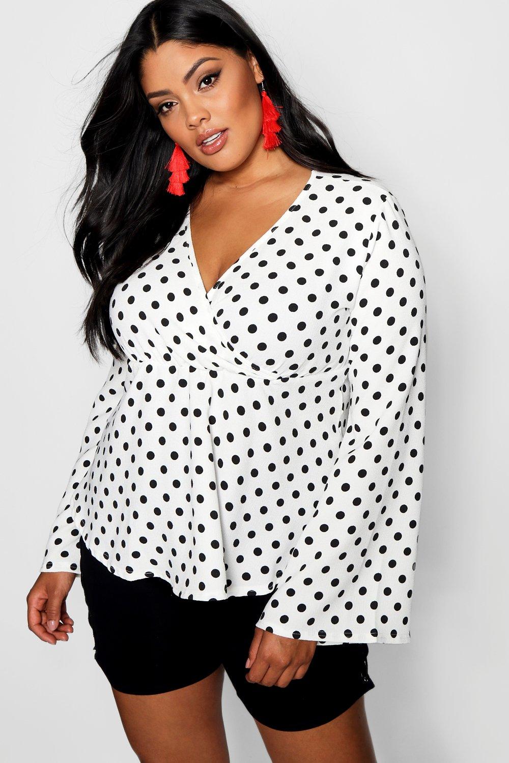 white polka dot wrap top