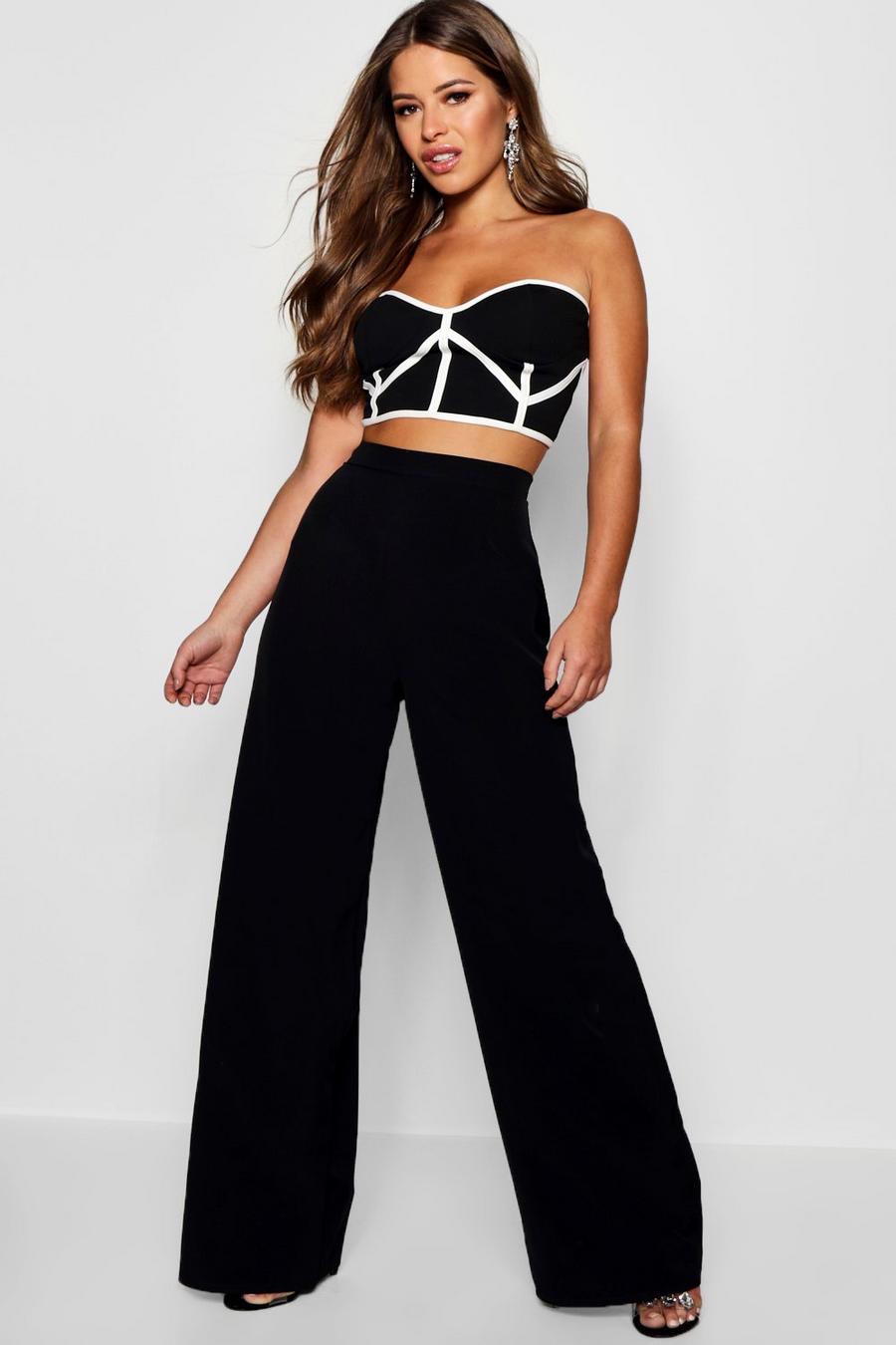 Black Petite High Waisted Woven Wide Leg Trousers image number 1