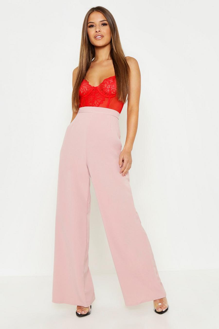 Blush Petite High Waisted Woven Wide Leg Trousers image number 1