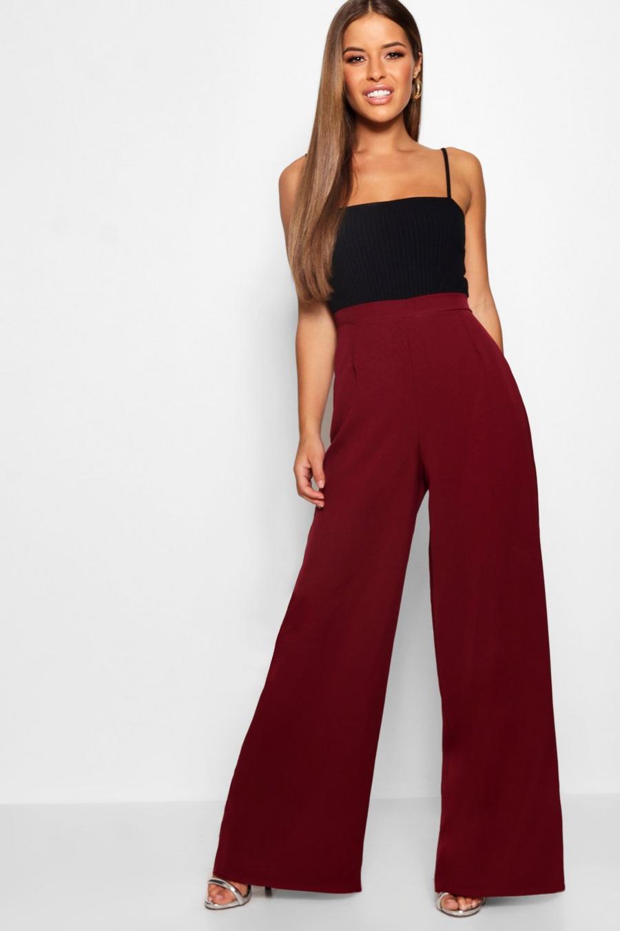 Wine Petite High Waisted Woven Wide Leg Trousers image number 1