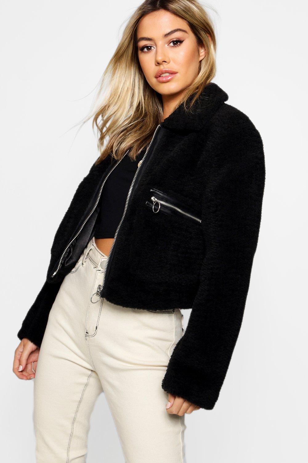 teddy faux fur trucker jacket