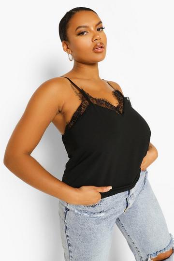 Plus Lace Detail Woven Cami Top black