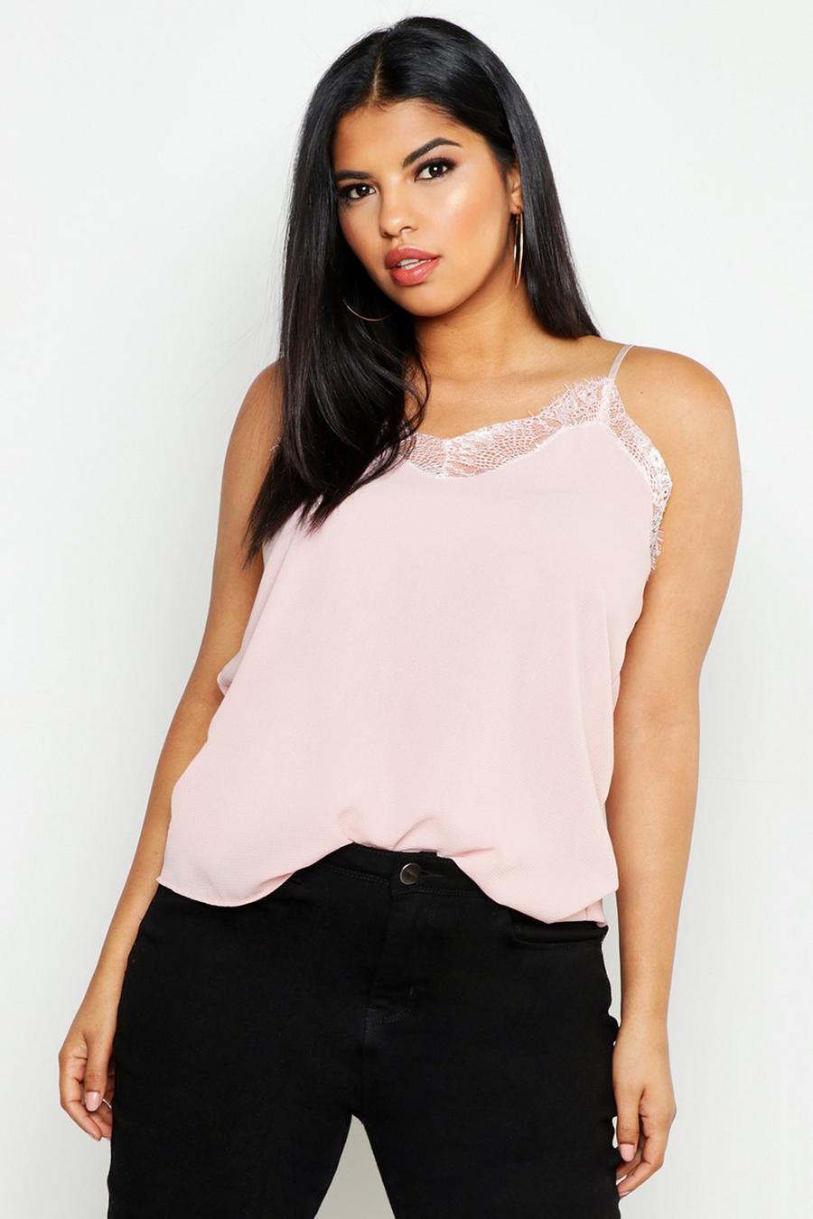 Blush rosa Plus Lace Detail Woven Cami Top