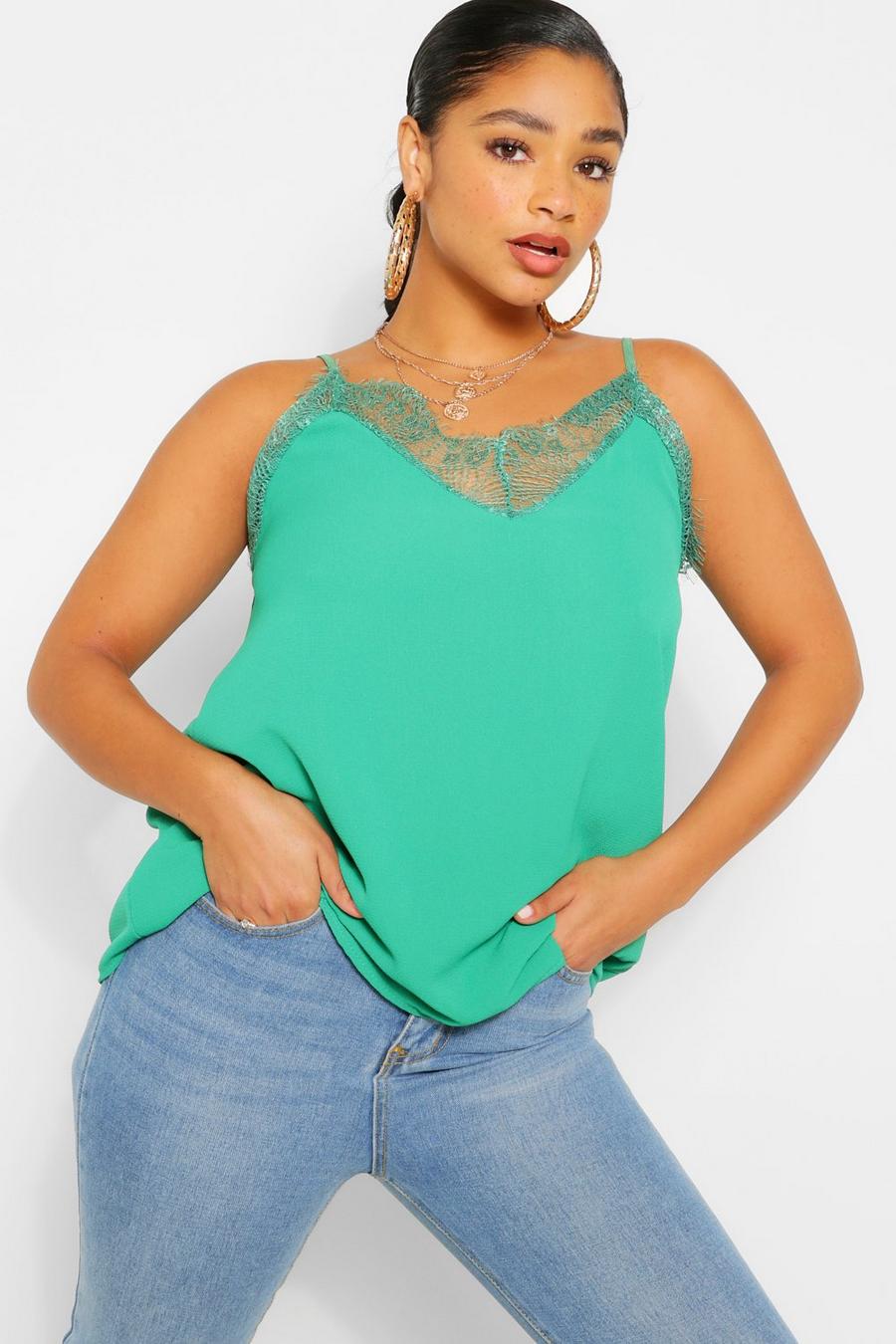 Emerald Plus Lace Detail Woven Cami Top image number 1