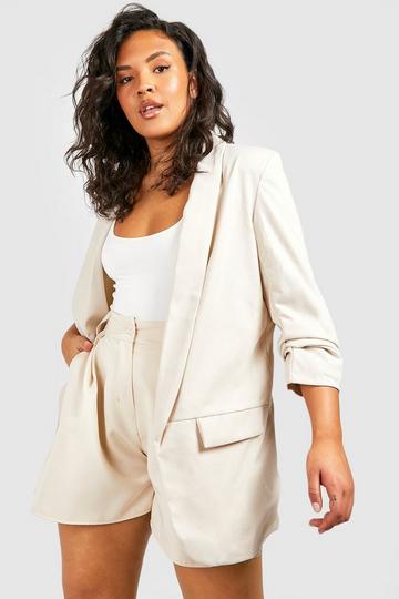 Plus Blazer Met Geplooide Mouwen beige