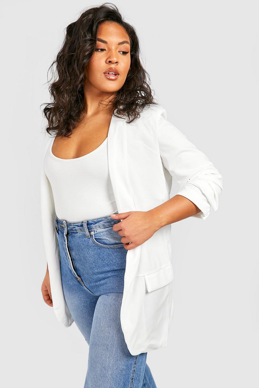 White Plus Ruched Sleeve Blazer image number 1