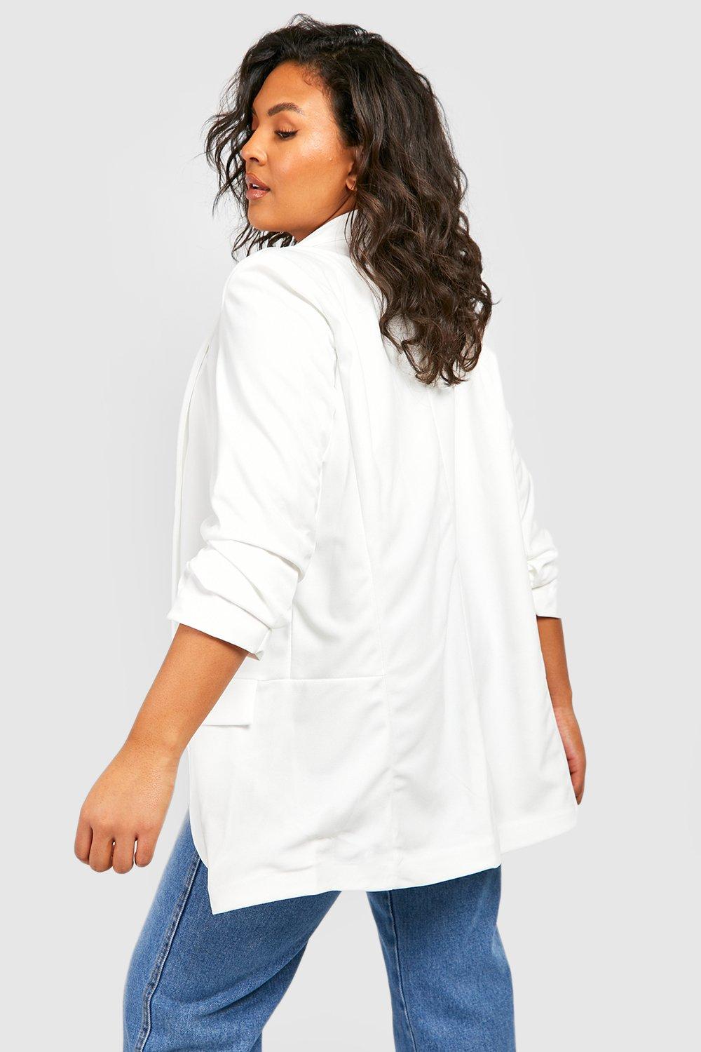 White ruched sleeve discount blazer