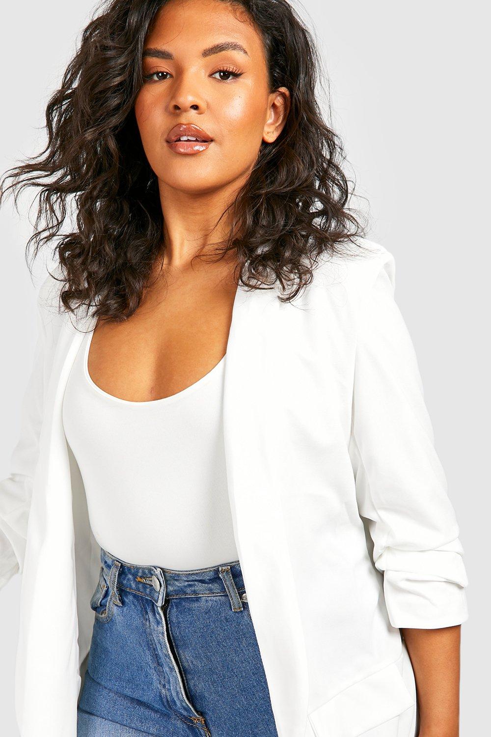 Plus Ruched Sleeve Blazer