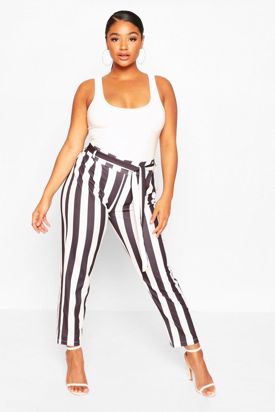 Black Plus Striped Tailored Pants image number 1