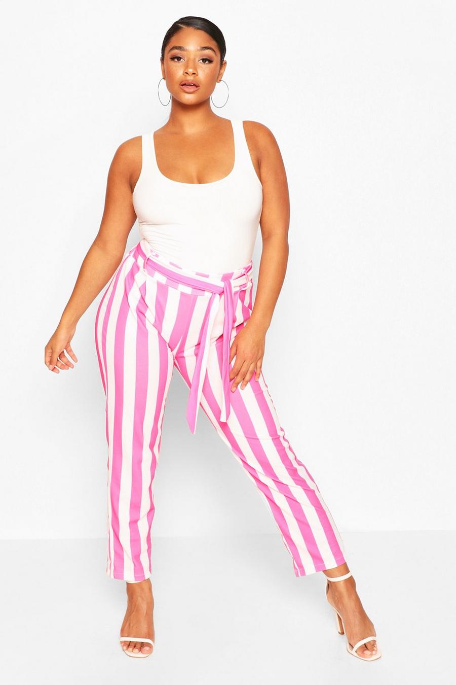 Pink Plus Striped Tailored Pants image number 1