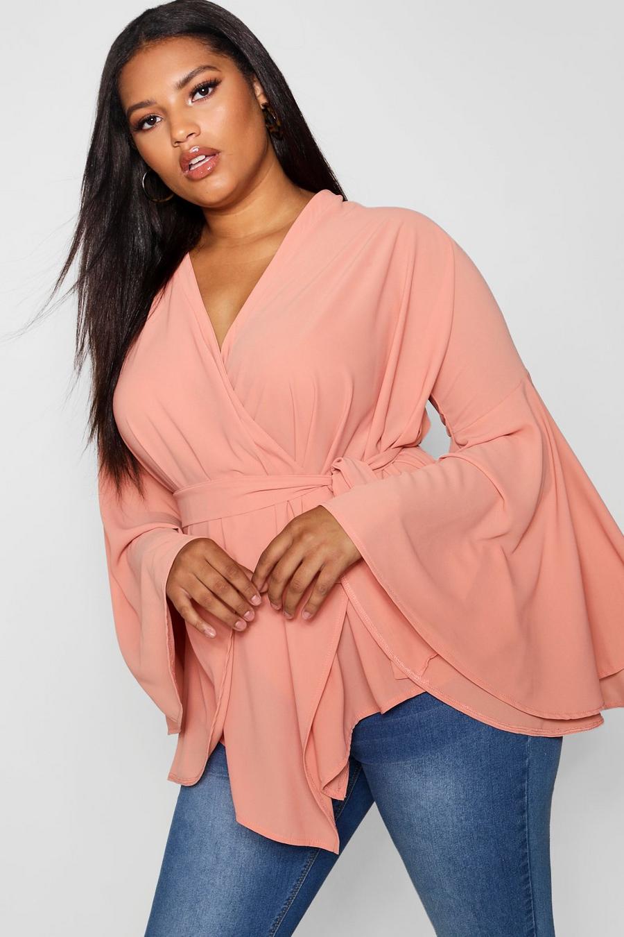 Plus Aisley Wide Sleeve Wrap Front Tie Top image number 1