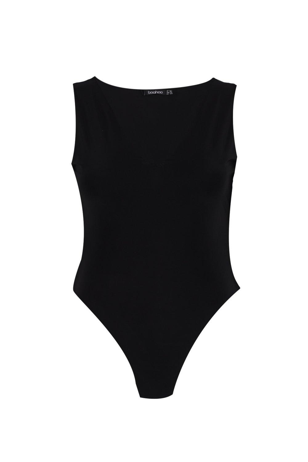 Black Plus Slinky Plunge Long Sleeve Bodysuit