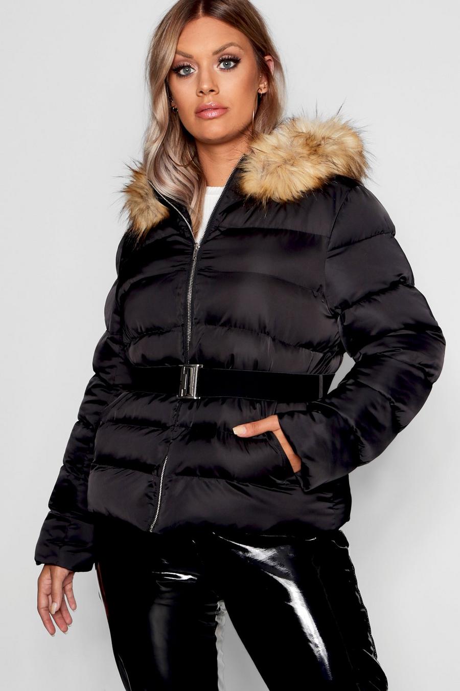 Black Plus Belted Puffer Jacket