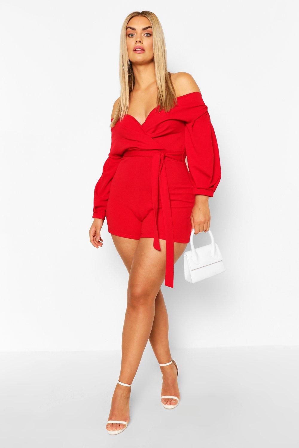 red off the shoulder playsuit
