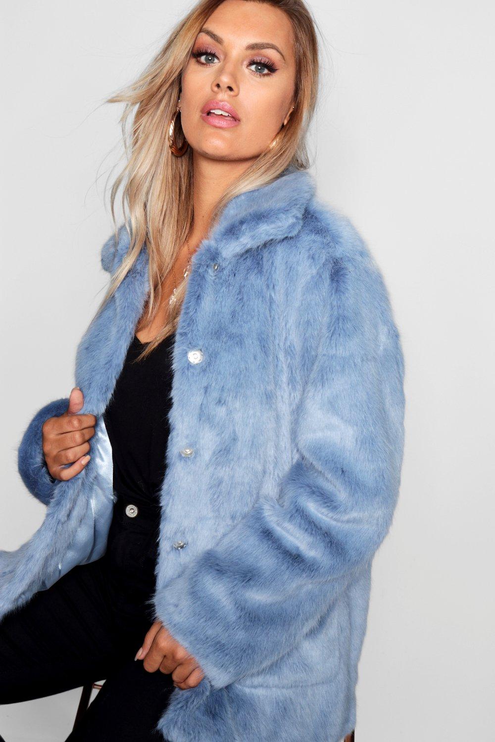 boohoo blue fur coat